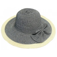 Straw Wide Brim Hats – 12 PCS w/ Bow - Black - HT-M11BK